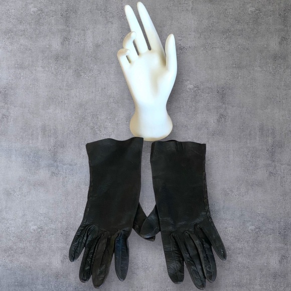 Black Leather Gloves Fits EXTRA SLIM SMALL HANDS. Gorpcore Bikercore Elegance - Picture 7 of 7